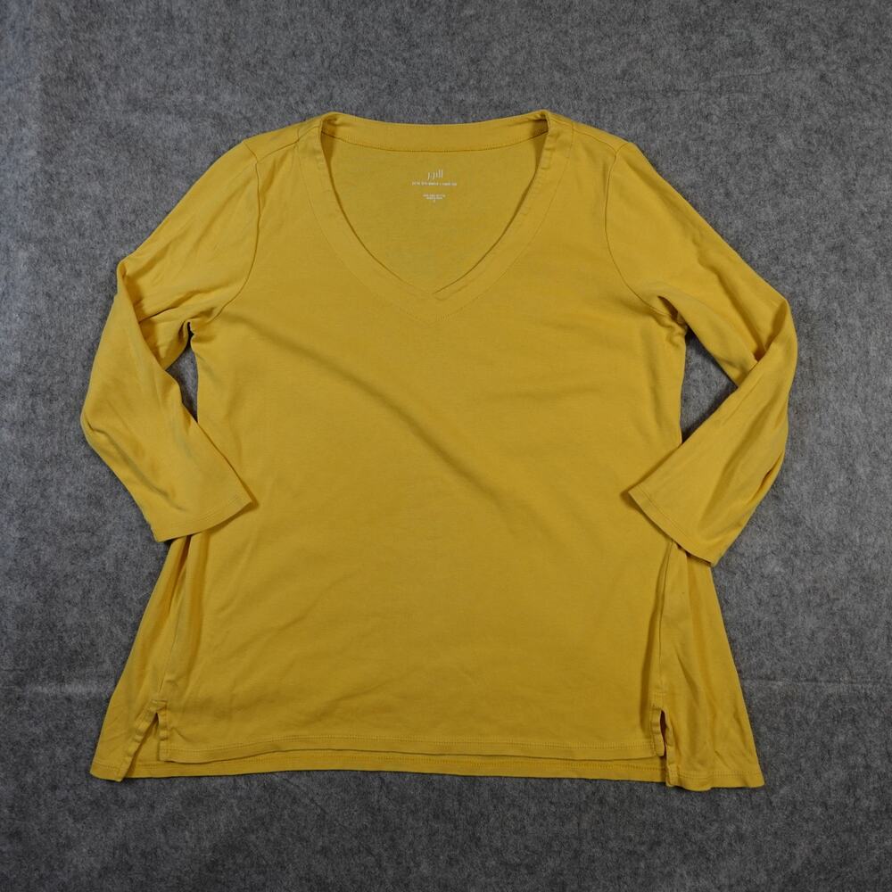 J. Jill Top Womens Small Pima 3/4 Sleeve V-Neck Tunic‎ Yellow Casual